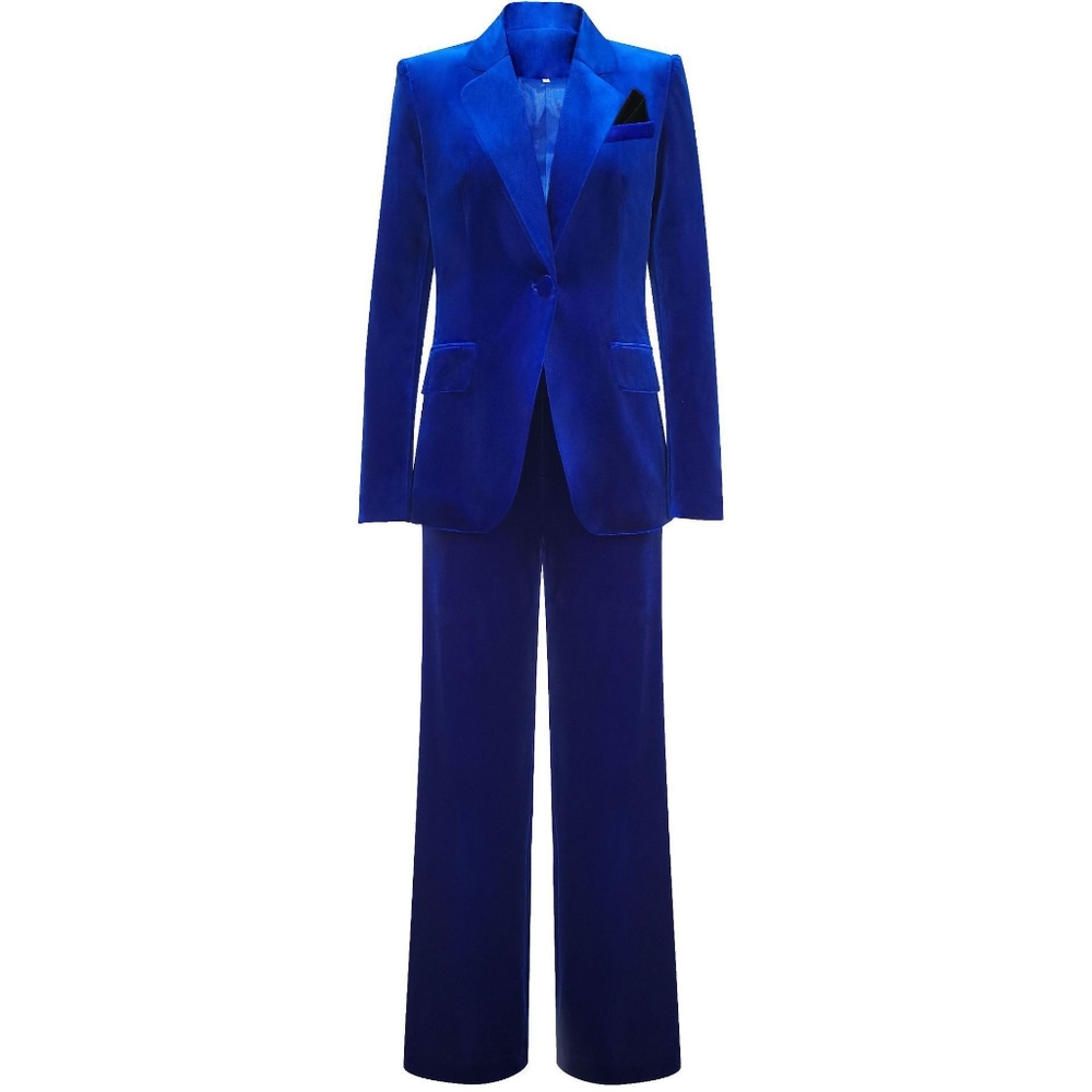 Blue NWT UNBRANDED Velvet Blazer And Wide Leg Pant Matching Set
